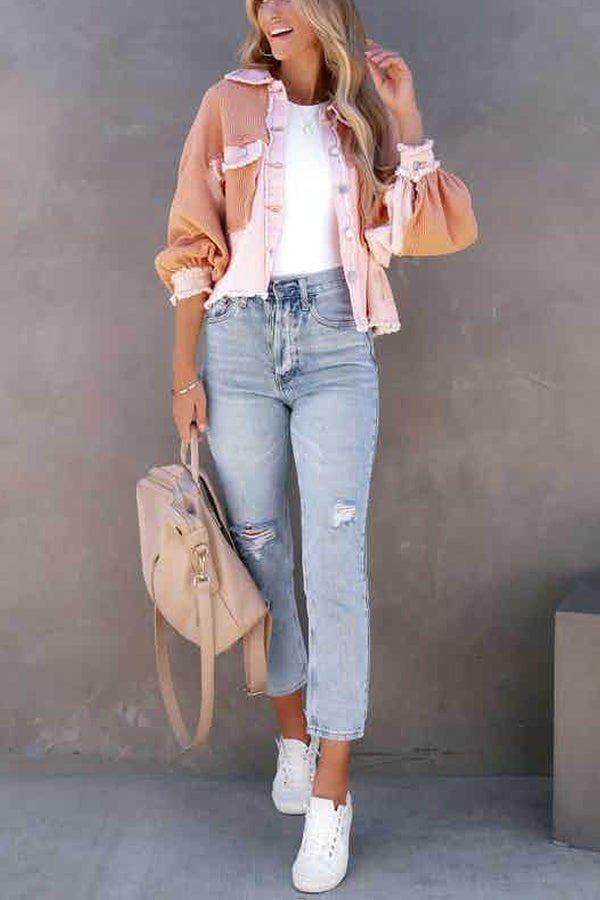 Ausgefranstes Hemd aus Baumwoll-Waffelstrick