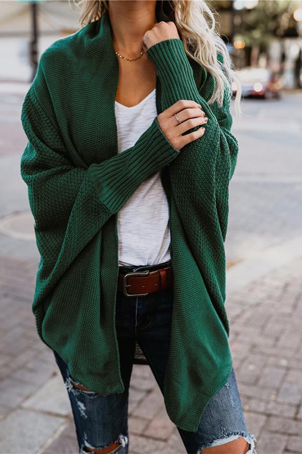 Langer Strickjackenpullover mit Fledermausärmeln in Übergröße