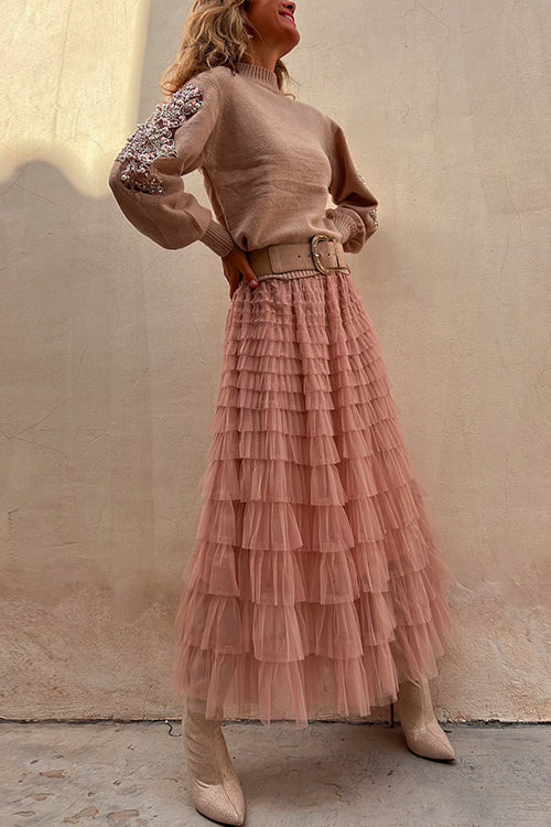 Regal Reverie – Gestufter Maxirock aus Tüll mit elastischer Taille