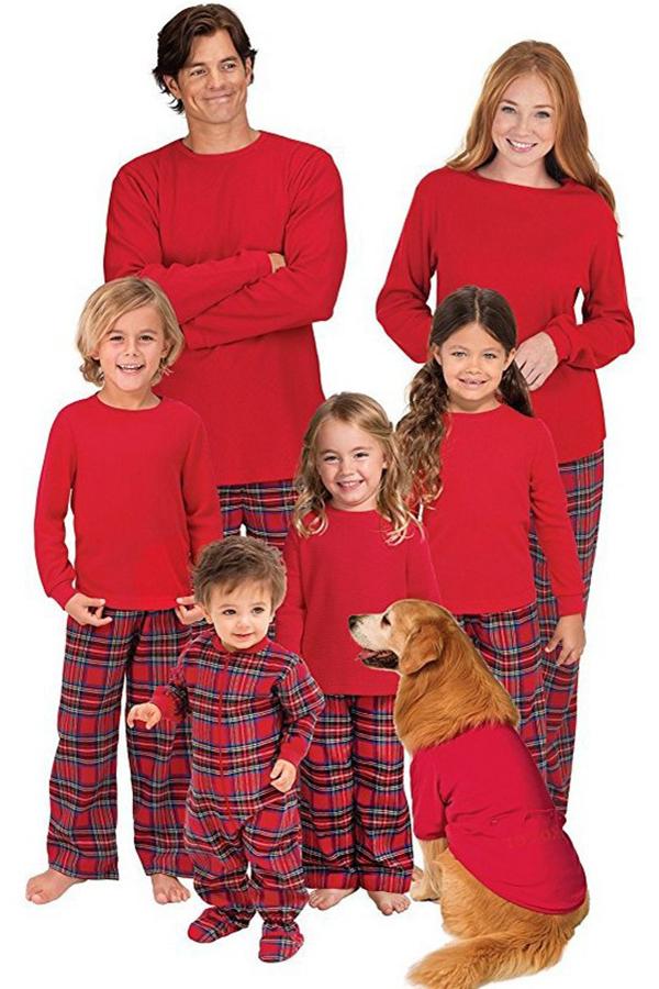 Klassische karierte Weihnachtsnachtwäsche mit Hirschen für die Familie, Herren und Damen, Weihnachten, Familie