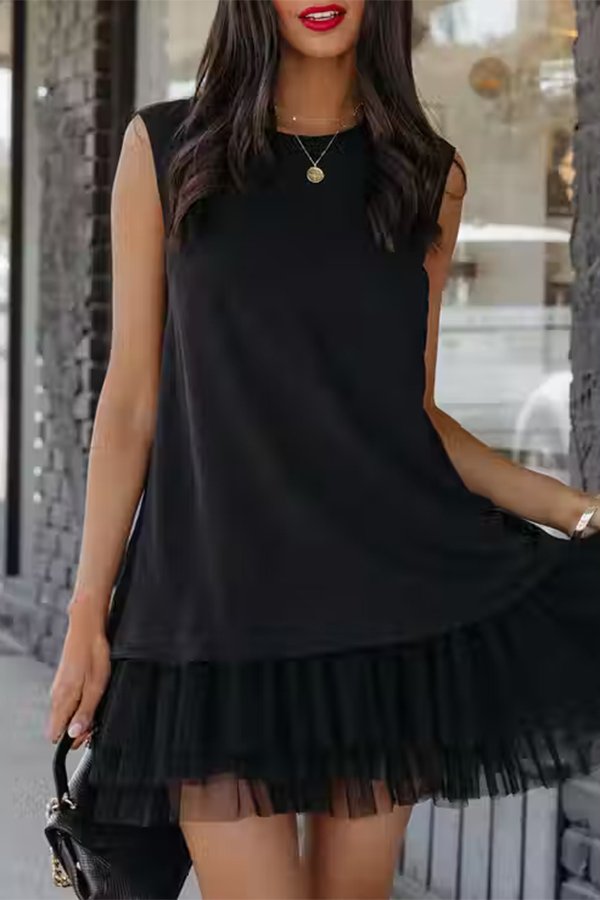 Hübsches ärmelloses A-Linien-Minikleid aus Tüll