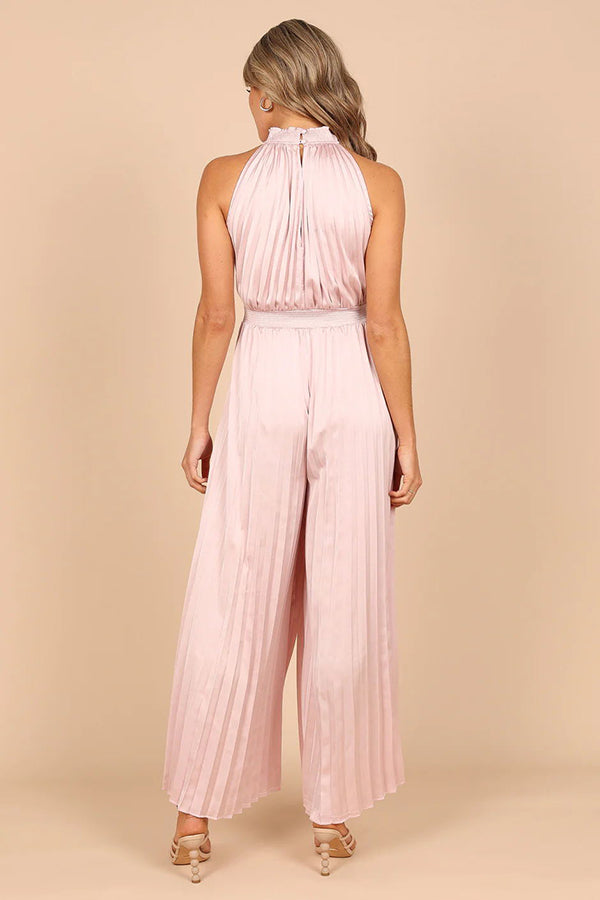 Callie Satin-Jumpsuit mit Neckholder, Cut-Out-Ausschnitt, plissiertem Bund und elastischer Taille