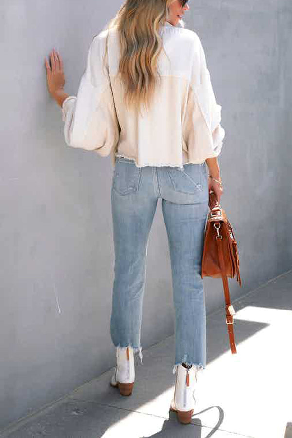 Ausgefranstes Hemd aus Baumwoll-Waffelstrick