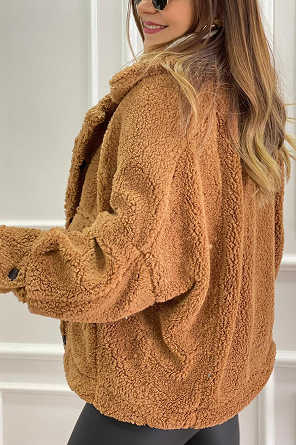 Manteau en peluche à poches doublées marron lait