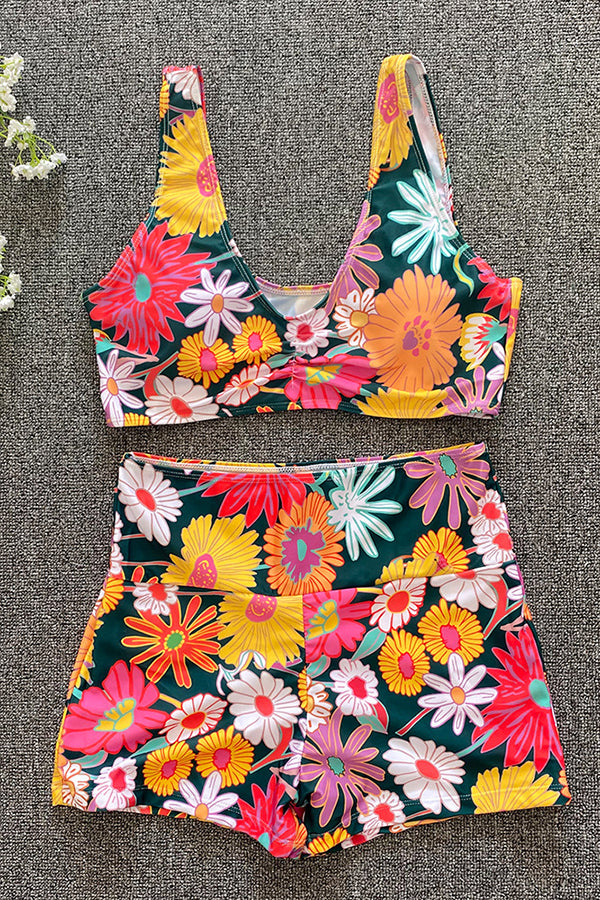 Bikini mit hoher Taille und Blumenmuster