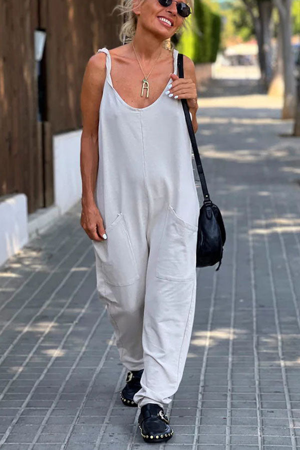 Relaxing Bay – Lässiger Strand-Jumpsuit in Volltonfarbe mit Taschen