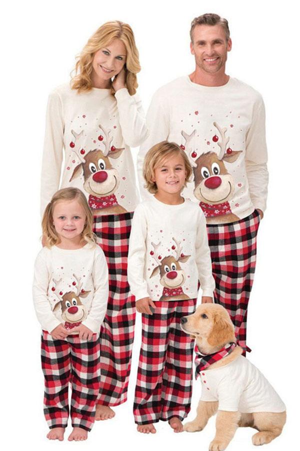 Weihnachts-Familienpaket Elch bedrucktes Eltern-Kind-Langarm-Pyjama-Set Home Service