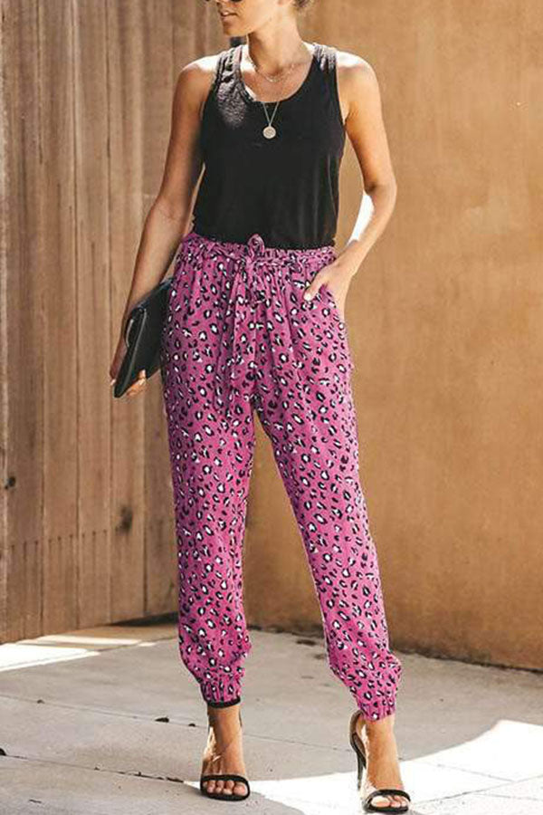 Lässige Haremshose mit Leopardenmuster und hoher Taille für Damen