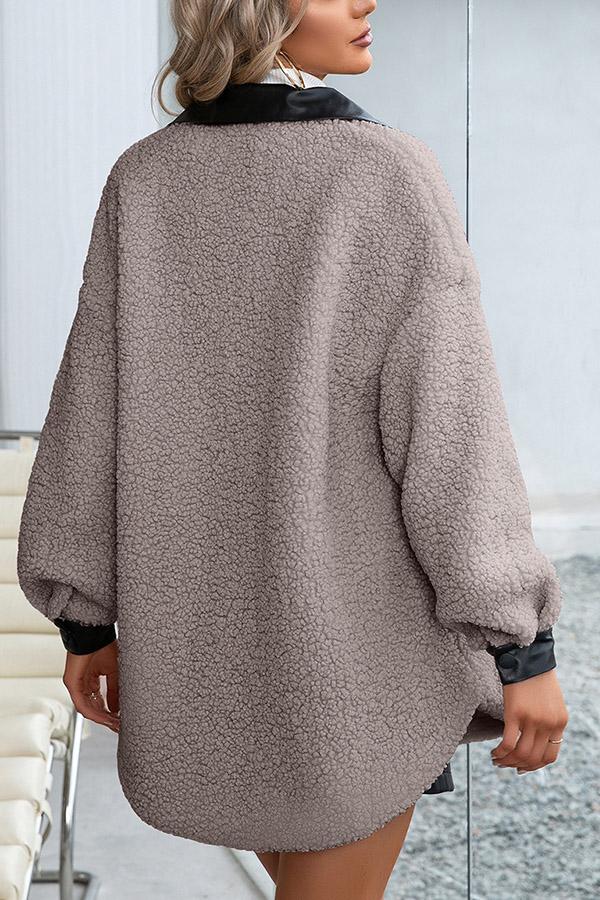 Solid-color Lapel Cardigan Plush Single-breasted Trench Coat