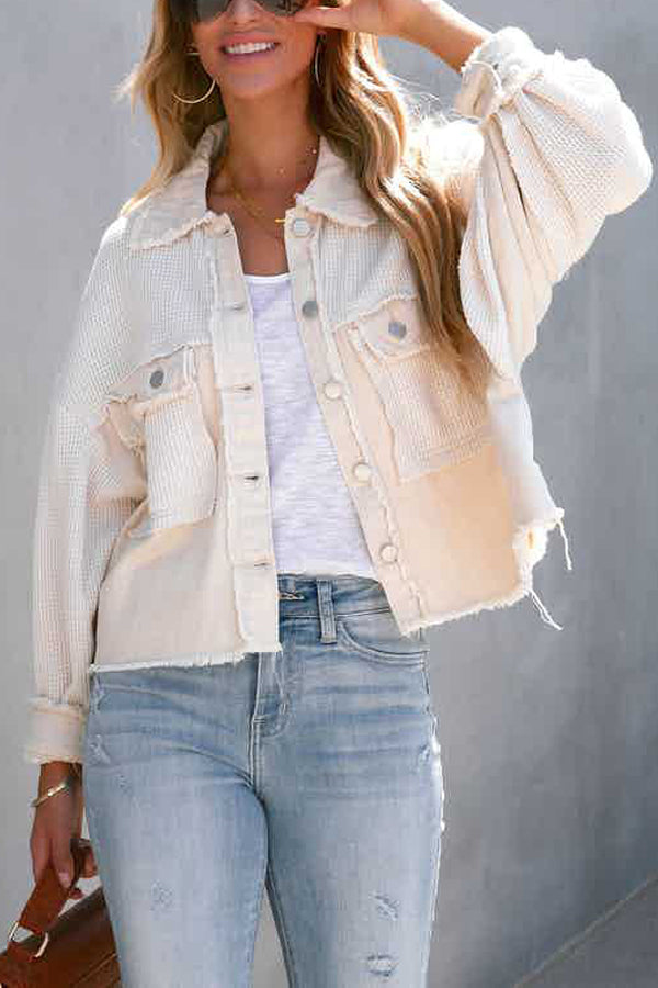 Ausgefranstes Hemd aus Baumwoll-Waffelstrick