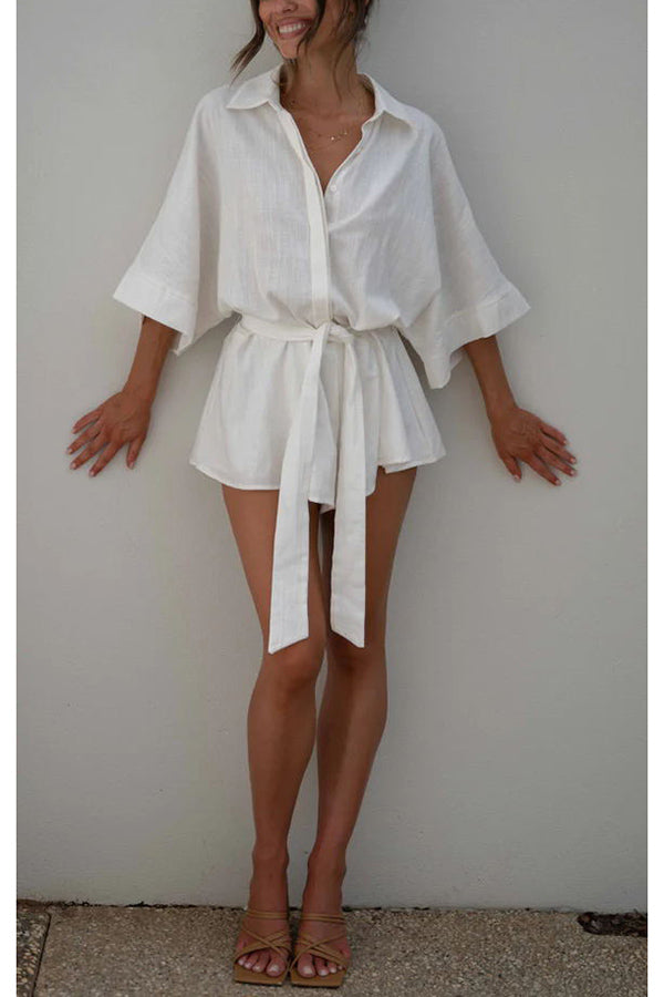 Lazy Daily Life – Lässiger Strampler aus Leinenmischung mit Knopfleiste und Gürtel