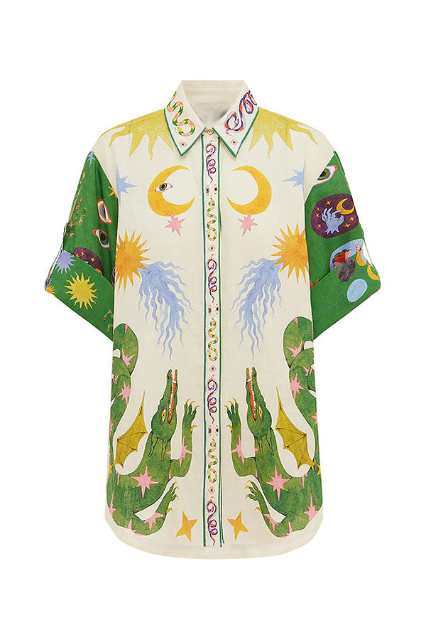 Ensemble chemisier à imprimé unique en lin mélangé Days of Heaven et short à poches à taille élastique