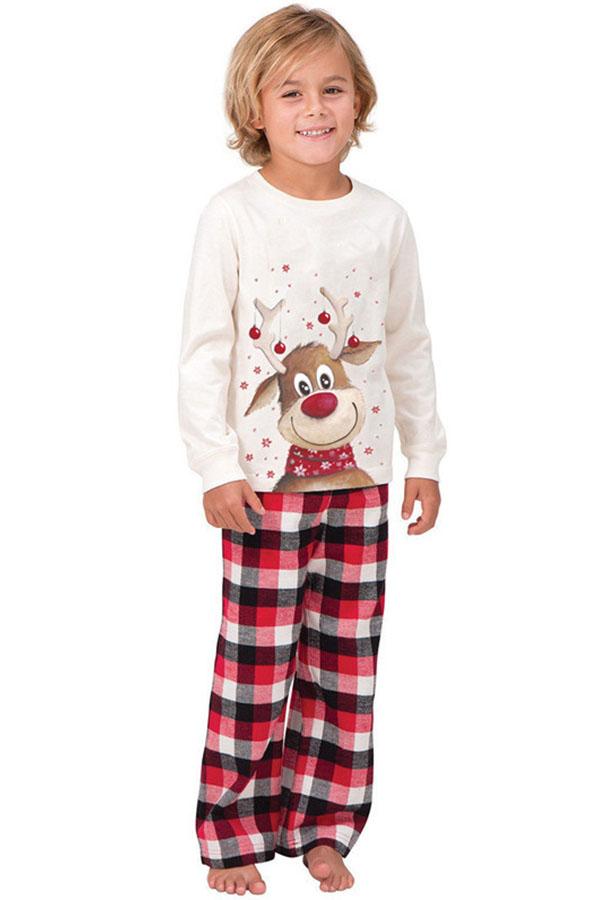 Weihnachts-Familienpaket Elch bedrucktes Eltern-Kind-Langarm-Pyjama-Set Home Service