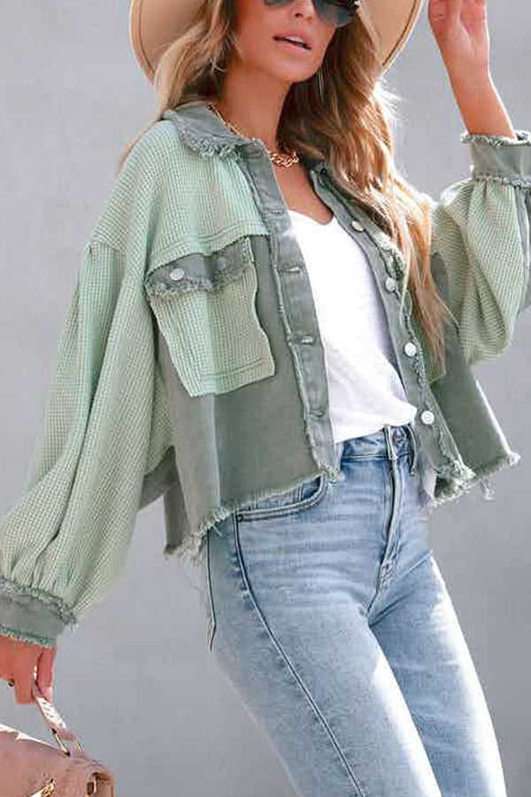 Ausgefranstes Hemd aus Baumwoll-Waffelstrick