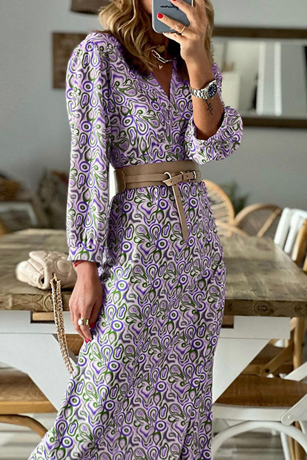 Midikleid mit V-Ausschnitt und Multiprint