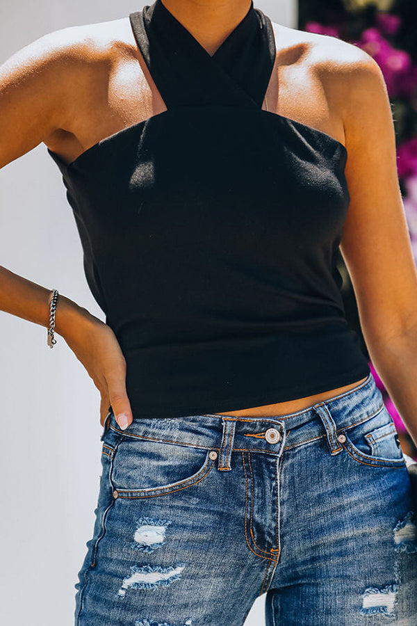 Neckholder-Oberteile mit ärmellosen, einfarbigen Mustern