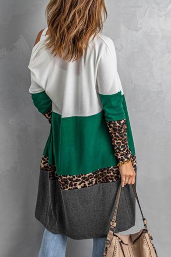 Strickjacke mit Leoparden-Patchwork-Muster und Farbblock