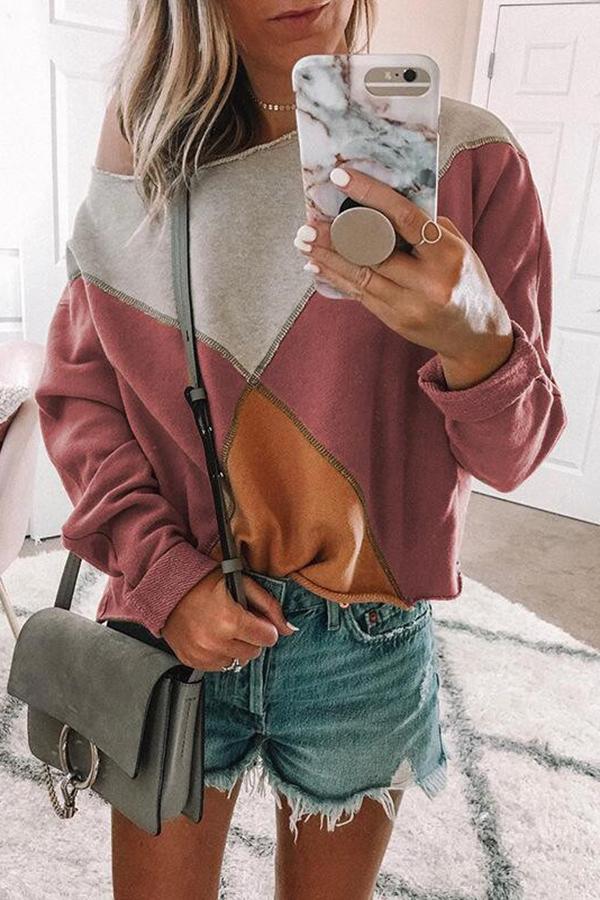 Sweatshirt mit Farbblock-Nähten und Fledermausärmeln