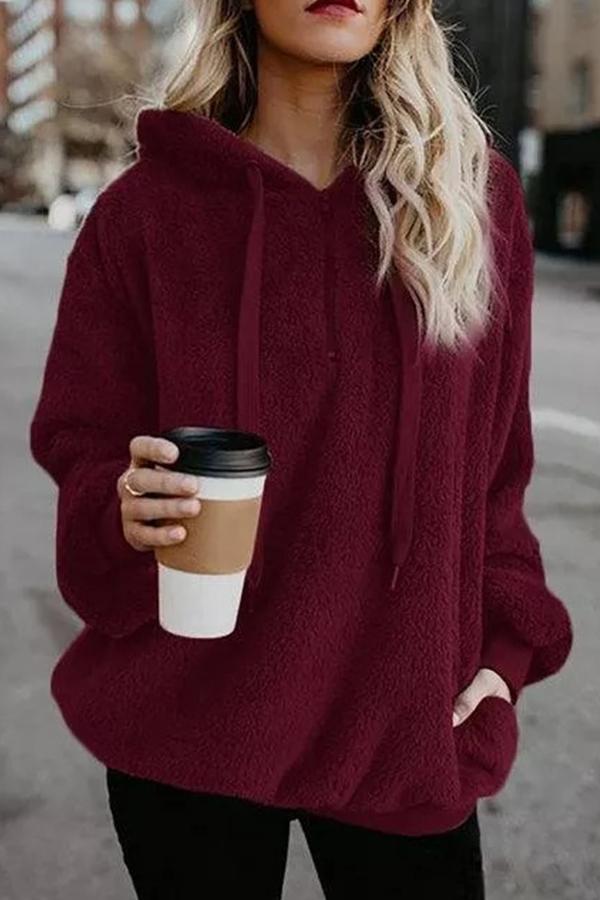 Reißverschluss, langärmelig, lässig, einfarbig, Kapuzenpullover