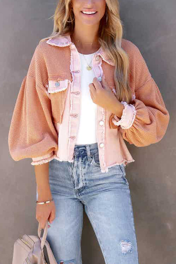 Ausgefranstes Hemd aus Baumwoll-Waffelstrick