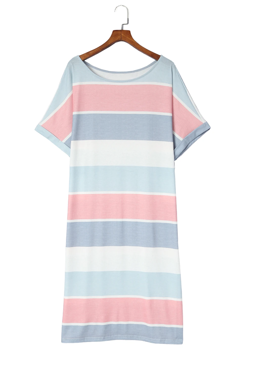 Mehrfarbig gestreiftes Maxikleid mit Farbblock und lockerer Passform und halblangen Ärmeln