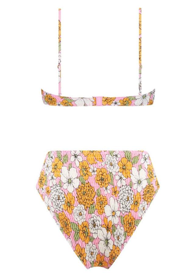 Maillot de bain deux pièces à imprimé floral et à plis