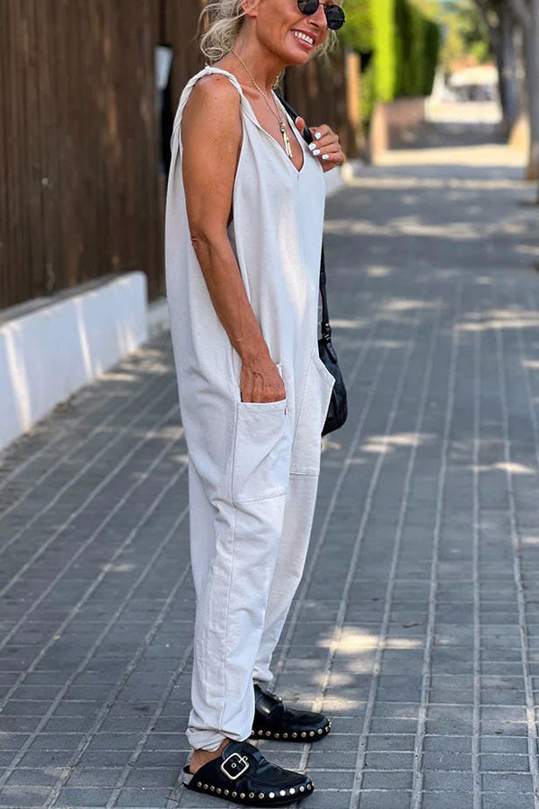Relaxing Bay – Lässiger Strand-Jumpsuit in Volltonfarbe mit Taschen