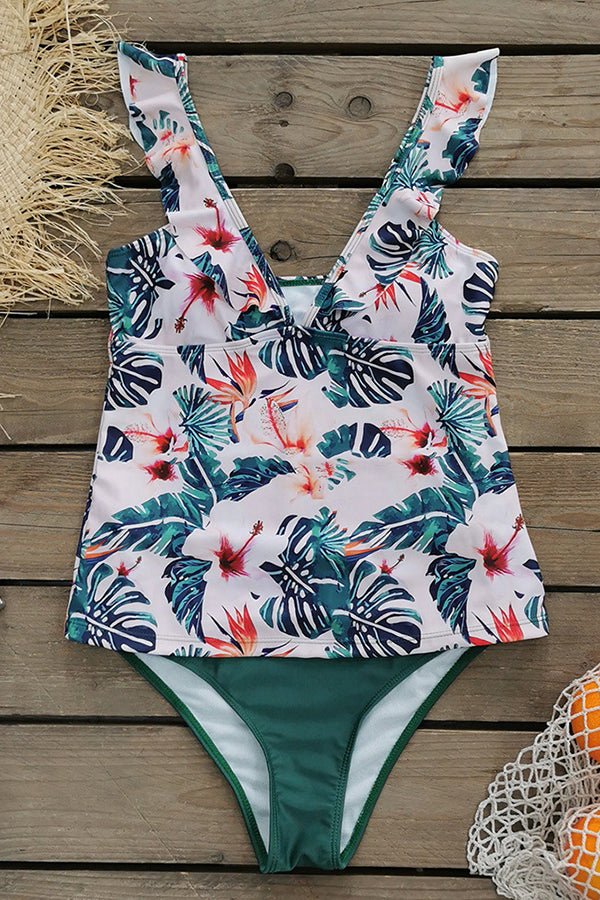 Tankini mit Rüschen und hoher Taille