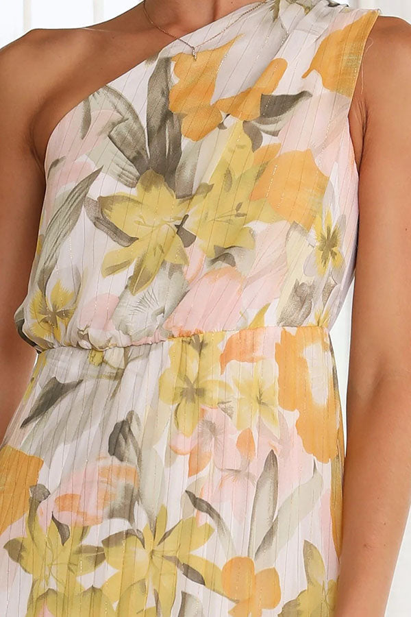 Saw An Angel – Geblümtes Maxikleid mit One-Shoulder-Träger und elastischer Taille