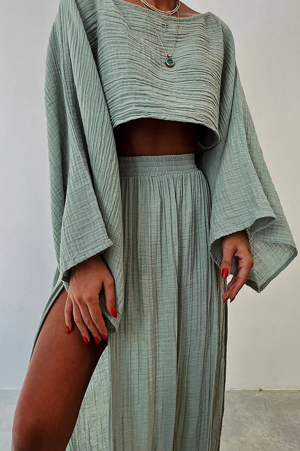 Chic Slit Cotton and Linen Casual Two-piece Set