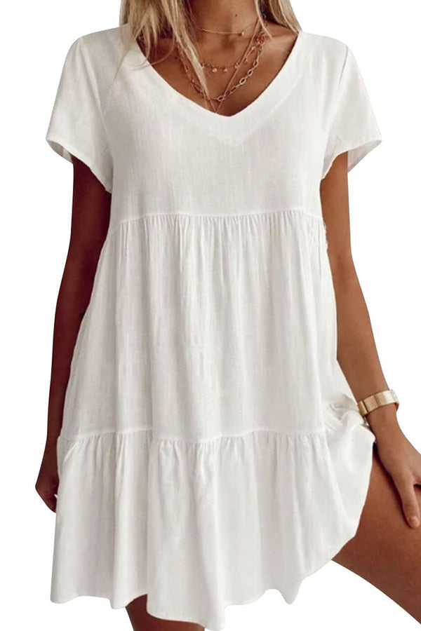 🎁Plus Size Cotton-Blend V Neck Casual Short Sleeve Weaving Dress