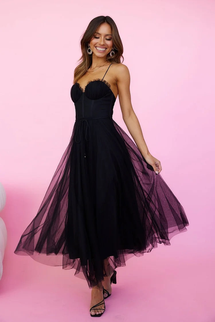 Cherley Tulle Corset Backless Prom Midi Dresses