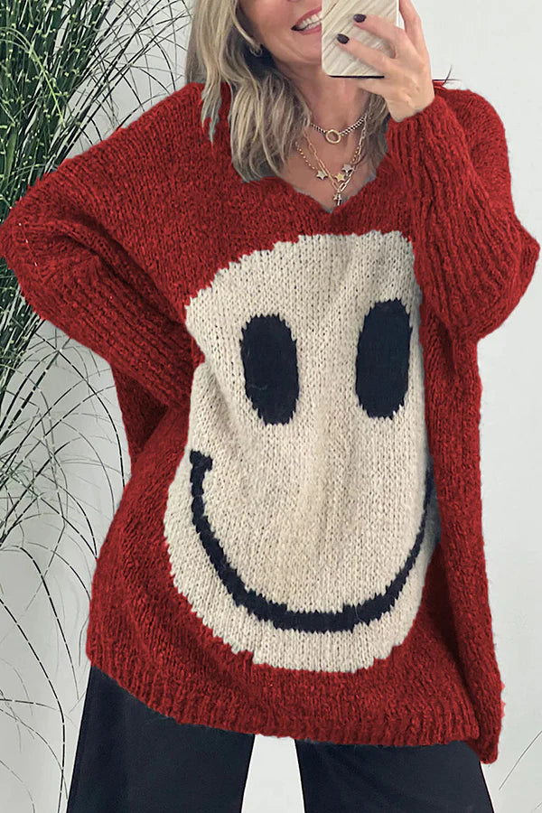 Confidence Is Everything Knit Smiley Face Long Sleeved Sweater