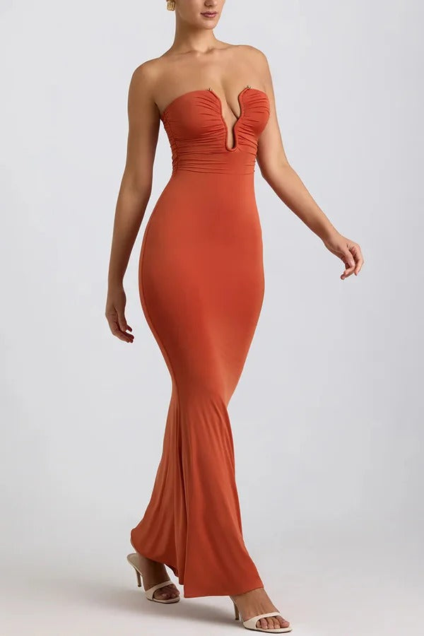 Rosa Jersey Hardware Detail Strapless Stretch Maxi Dress