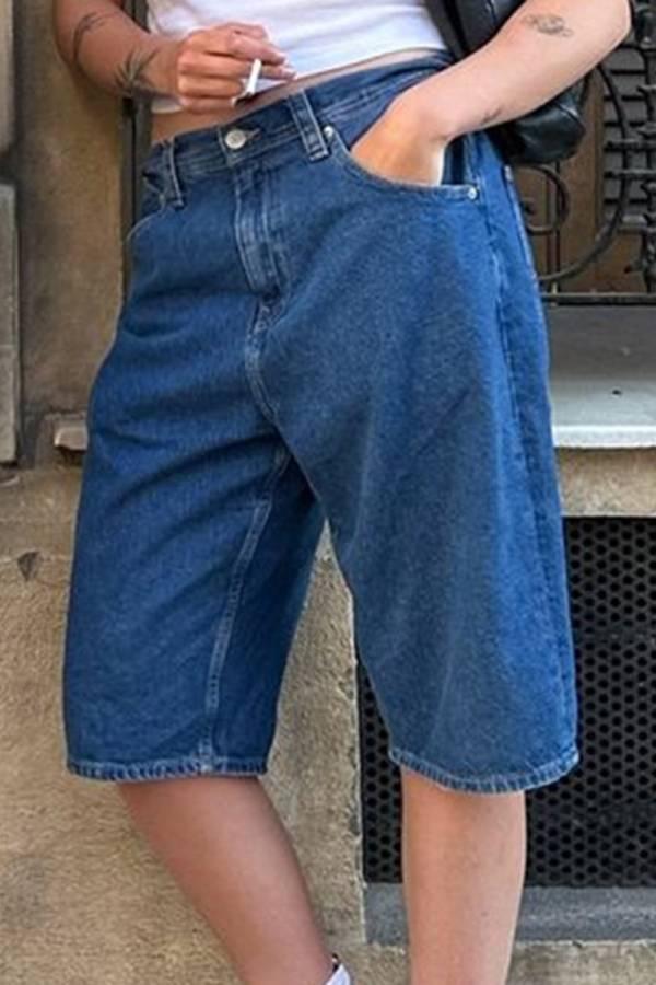 High Waist Denim Shorts with Pockets