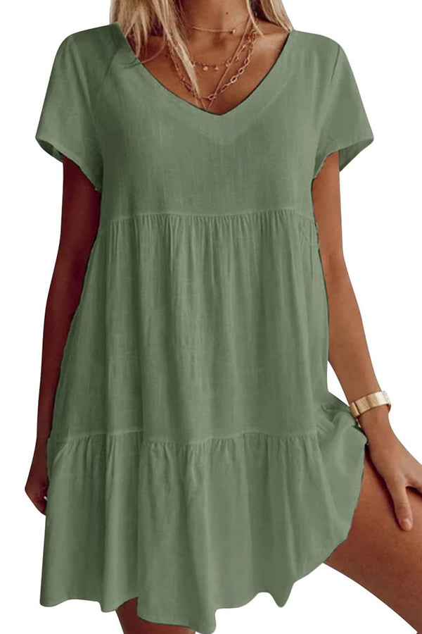 🎁Plus Size Cotton-Blend V Neck Casual Short Sleeve Weaving Dress