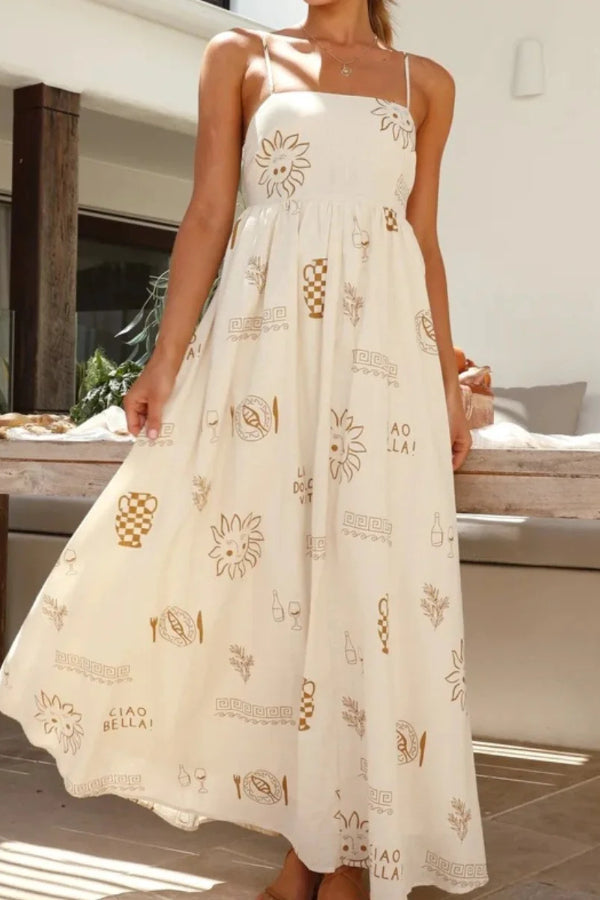 Vacation style sun ceramic print Maxi Dress