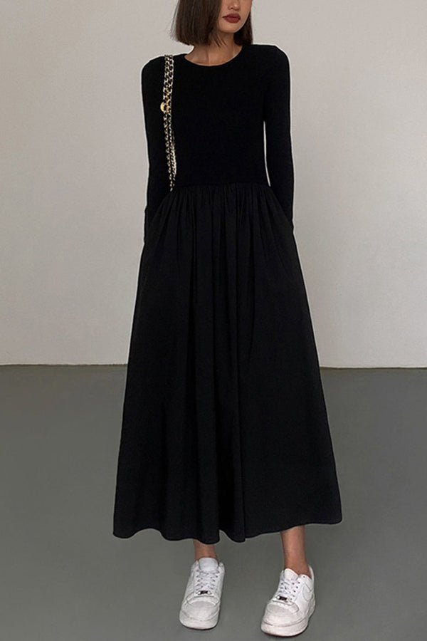 Leisure Pockets Long Sleeve Long Dress