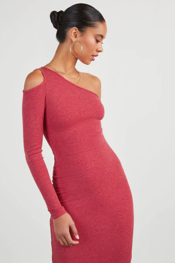 Cutout One Shoulder Knit Midi Dress