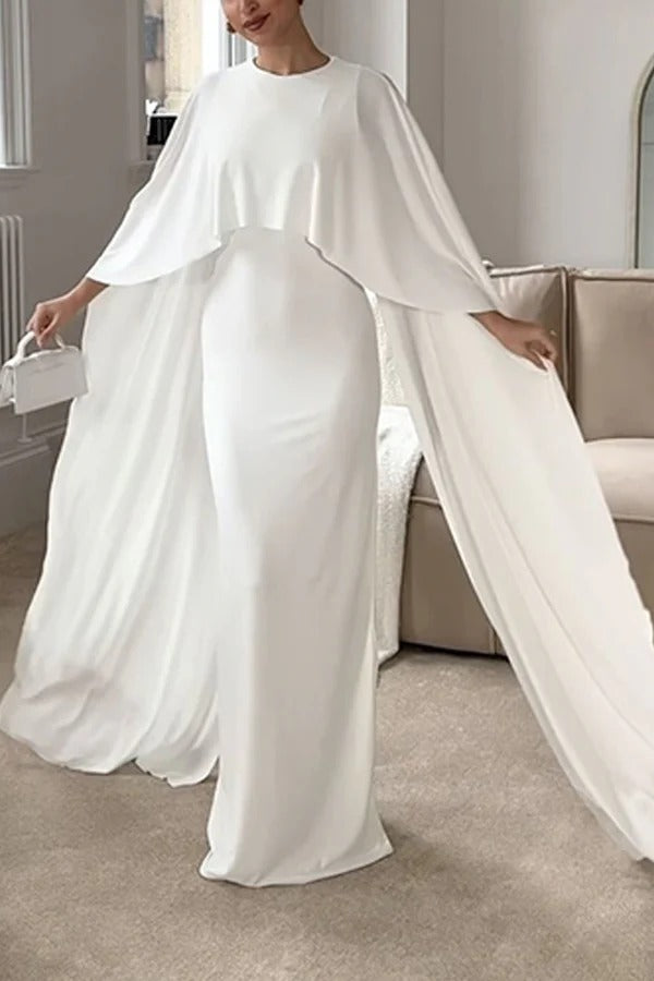 Charming Look Crew Neck Cape Sleeve Stretch Maxi Dress