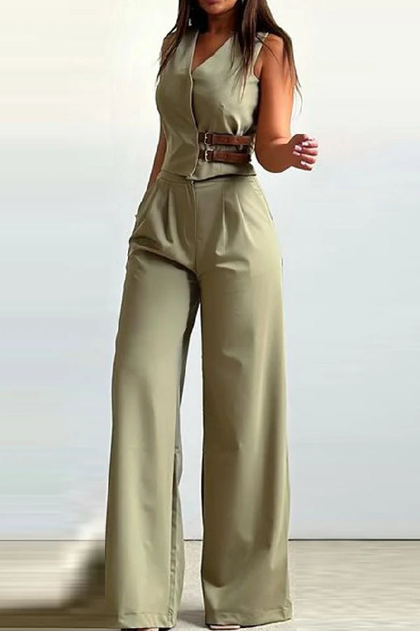 Fashion V-Neck Vest & Pants Two-Piece Set