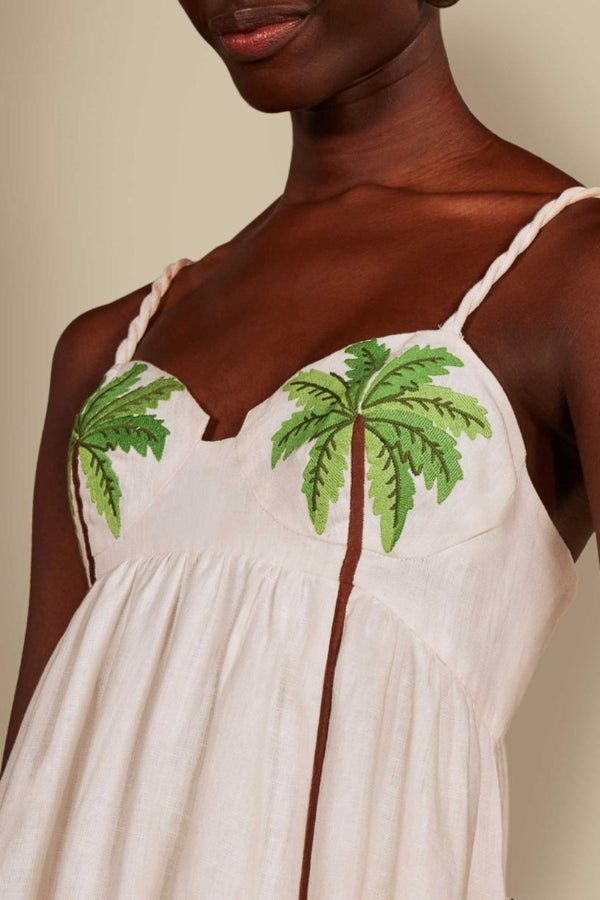 Coconut Tree Print Suspender Backless Large Hem Maxi Dress