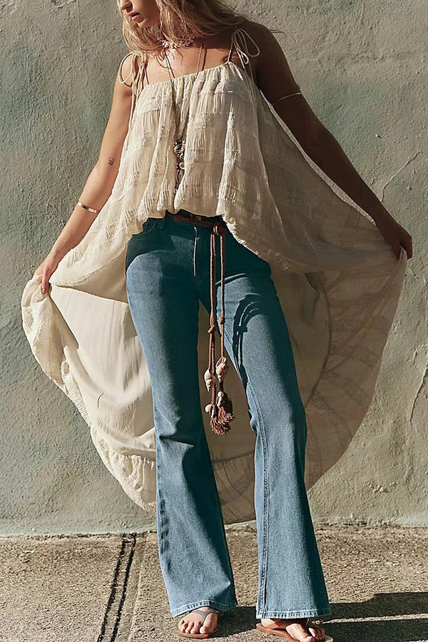 Petrova Textured Fabric Slip High Low Midi Tank and Drawstring Wasit Bubble Shorts Set