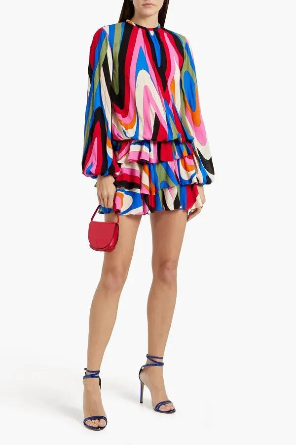 Ruffled Printed Georgette Mini Dress