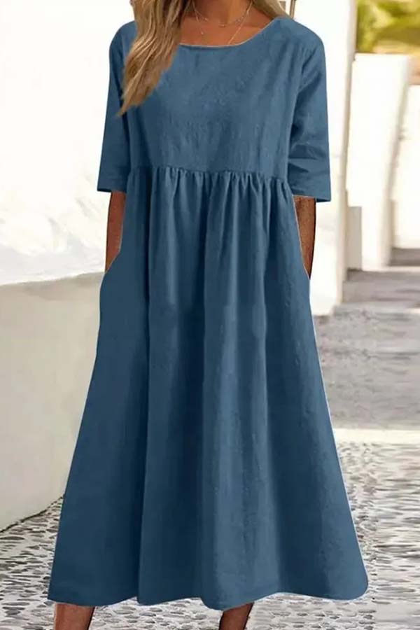 Summer Hot Sale -Round neck pocket halter cotton dress