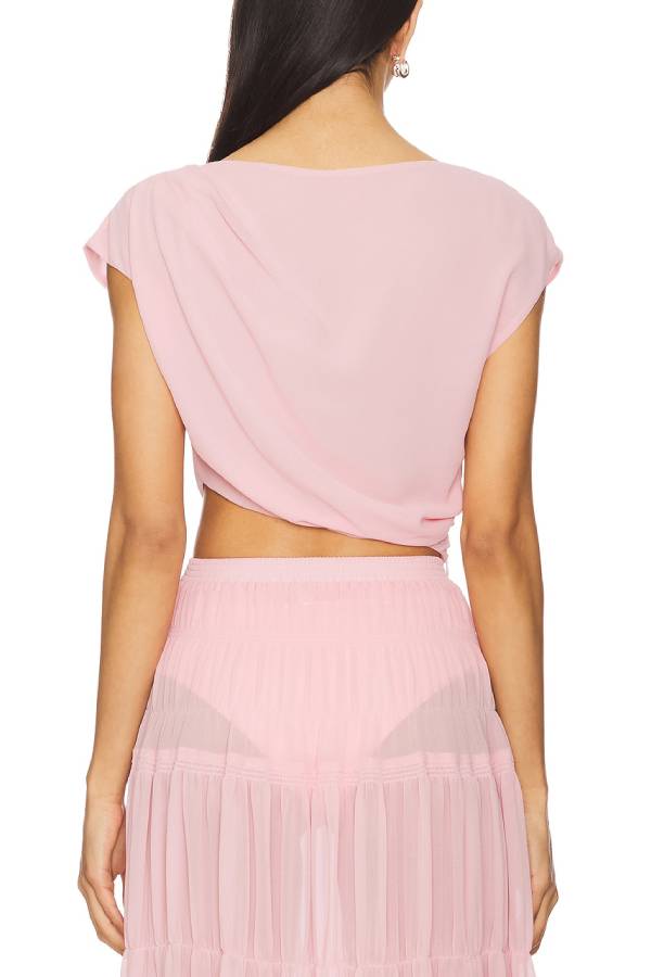 Stunning Chiffon Ruched Shoulder Short Sleeve Crop Top