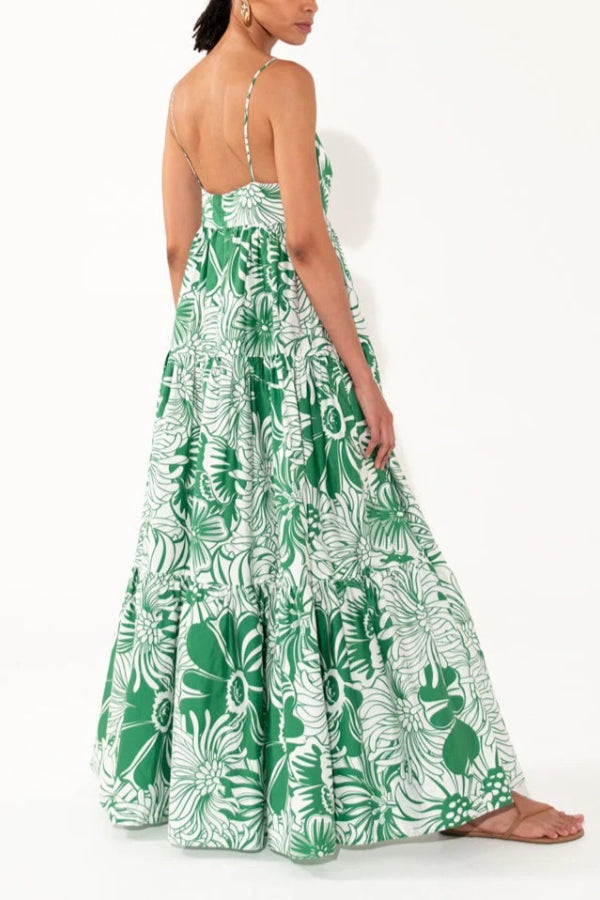 Botanical Floral Print Sexy Sling Backless Maxi Dress