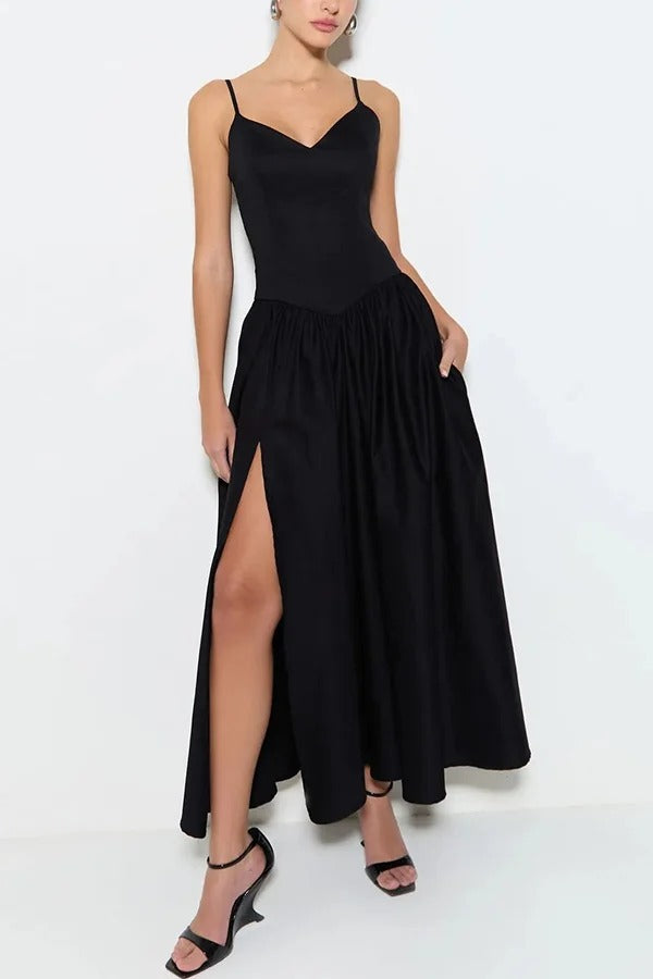 Sofie Back Smocked Pocketed High Waist Umbrella Slip Midi Dress