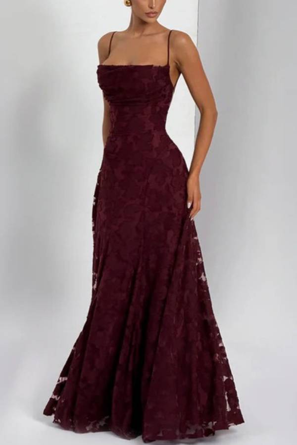 Francis Floral Burnout Jersey Fabric Cowl Neck Back Lace-up Maxi Dress