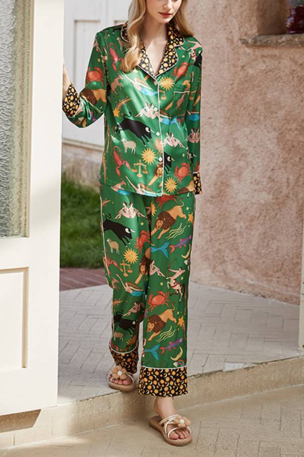 Green Constellation Printed Home Long Sleeved Two-piece Set